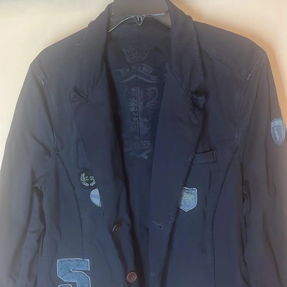 Essentials Navy Blazer with Patch Details reversible men’s large